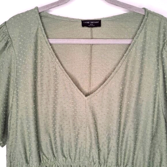Lane Bryant Green Swing Flutter Sleeve Clip Dot Babydoll Top Plus Size 18/20 - Picture 3 of 7